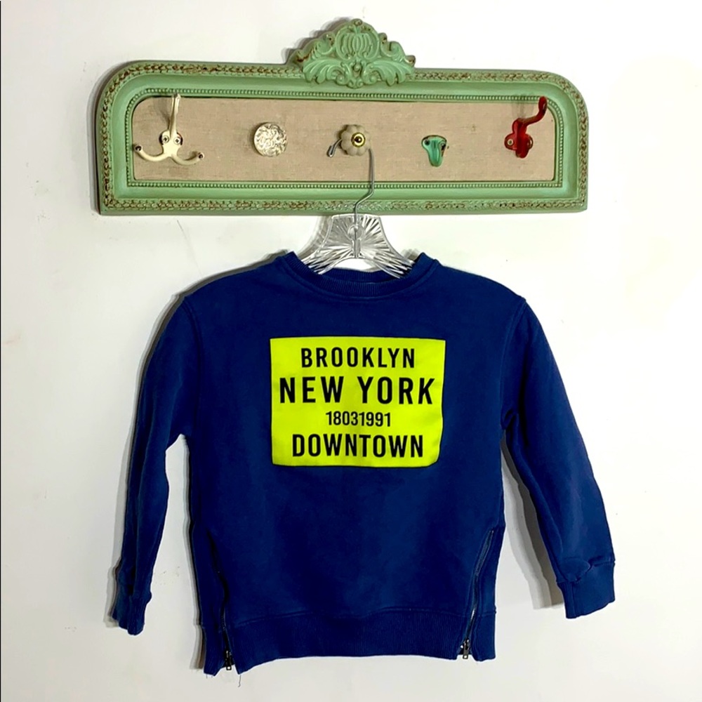 Zara kids Brooklyn NY downtown navy Moto zip pullover sweater 8